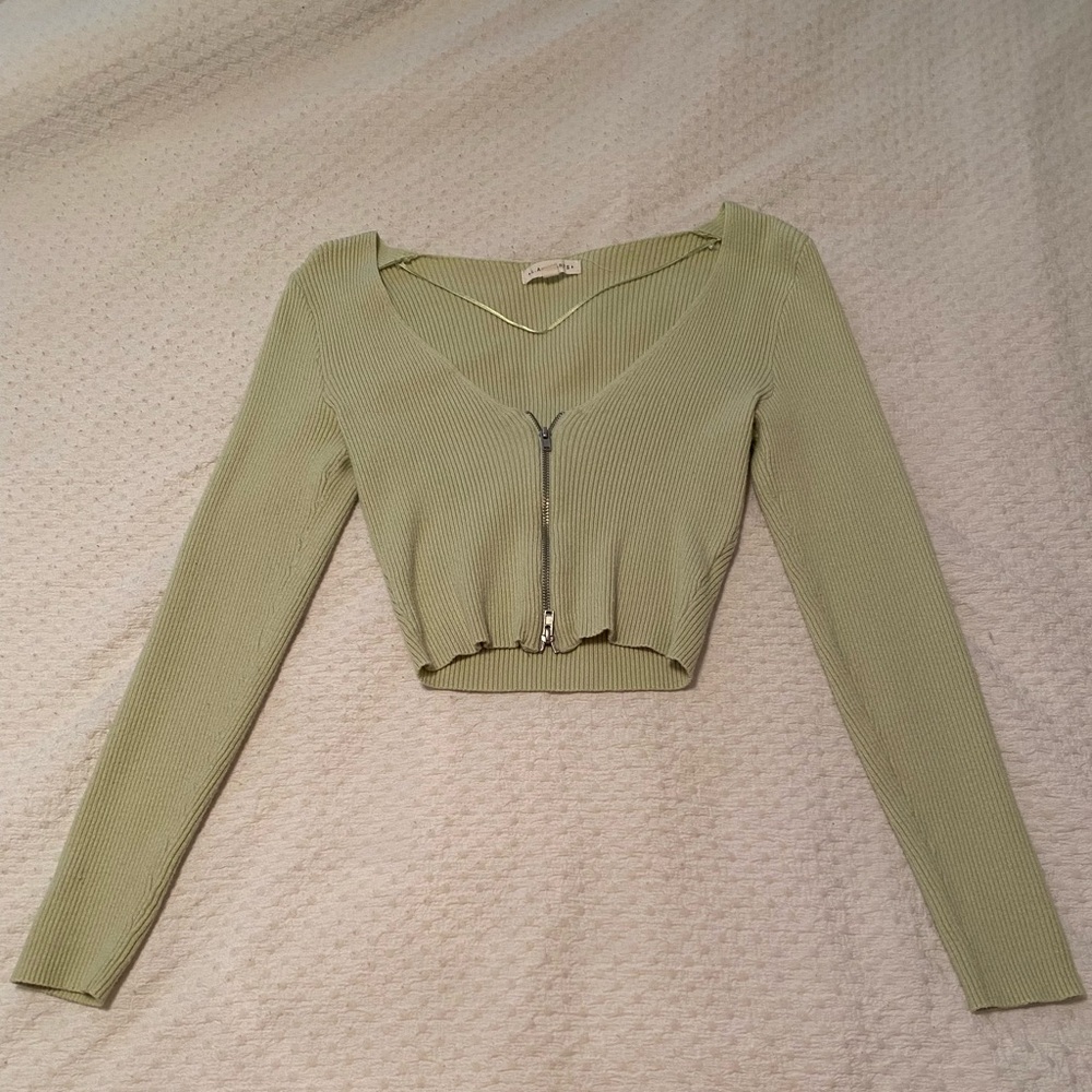 Pacsun LA Hearts Green crop top w/ zipper